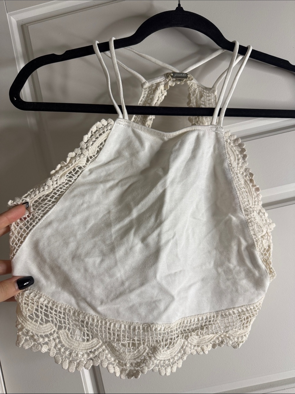 gimmicks by BKE White Crochet Halter Crop Top
